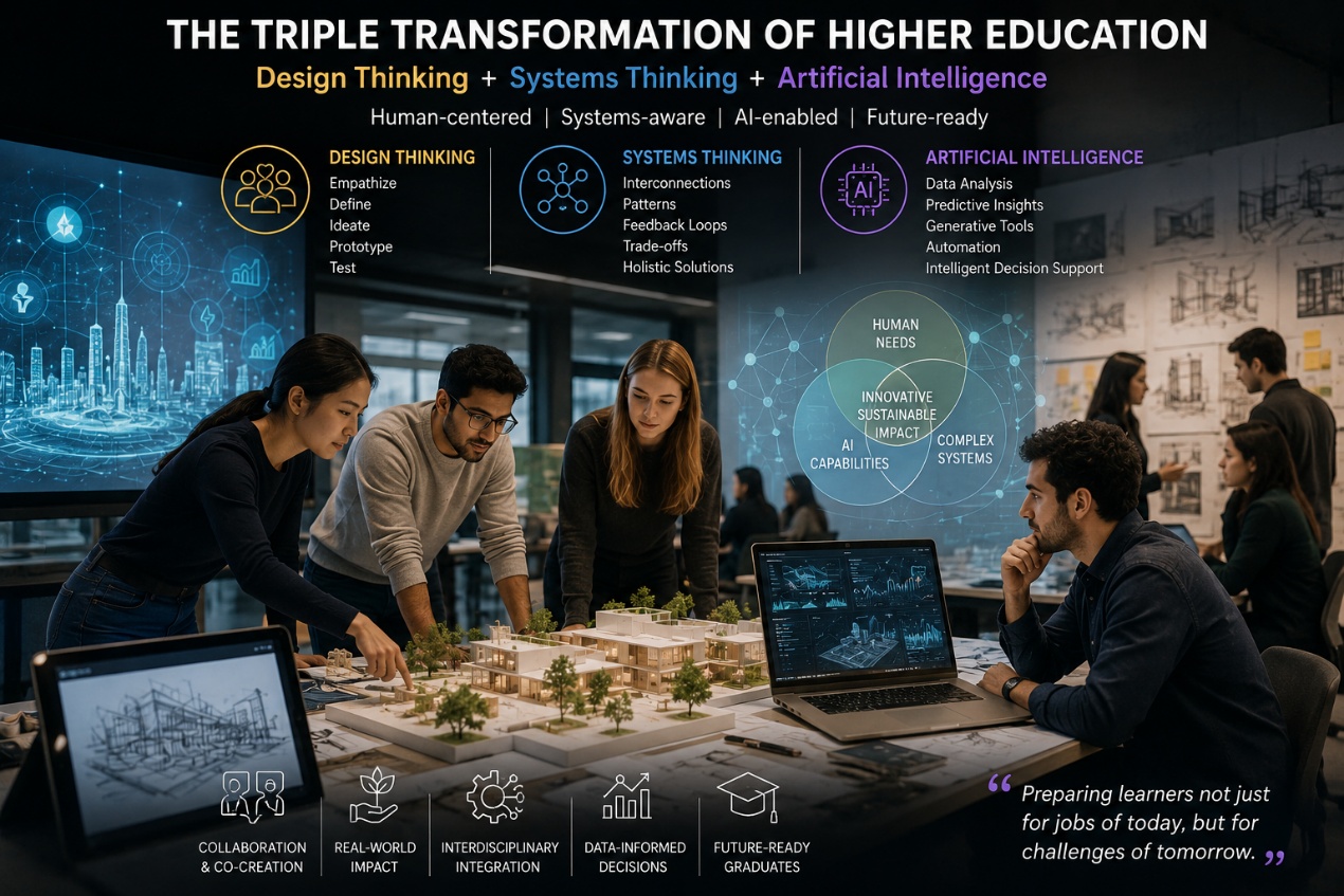 The Triple Transformation of Higher Education: Design Thinking, Systems Thinking and Artificial Intelligence