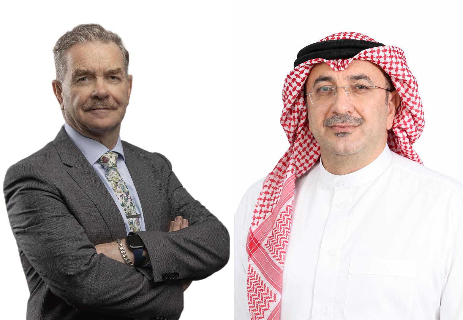Side-by-side portraits of Bahrain Polytechnic CEO Prof. Ciarán O’Catháin and Gulf University President Prof. Mohanad Al-Firas